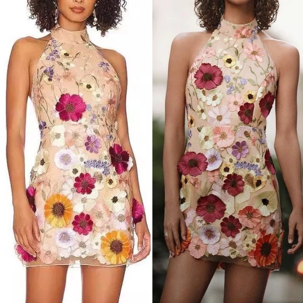 Milly Hariet 3D Floral Embroidered Halter Mini Dress Size 10 NWT - Picture 2 of 12